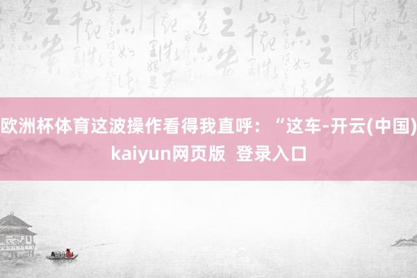 欧洲杯体育这波操作看得我直呼：“这车-开云(中国)kaiyun网页版  登录入口
